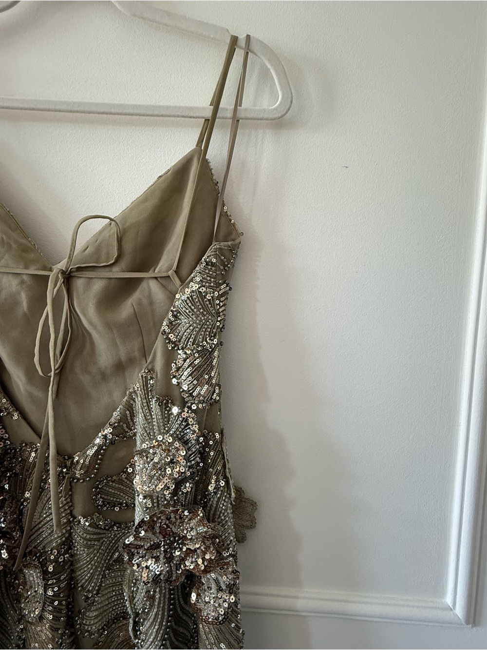 NEW Helsi Sage Green & Gold Beaded Floral Open Back Dress - XS - Picture 9 of 9